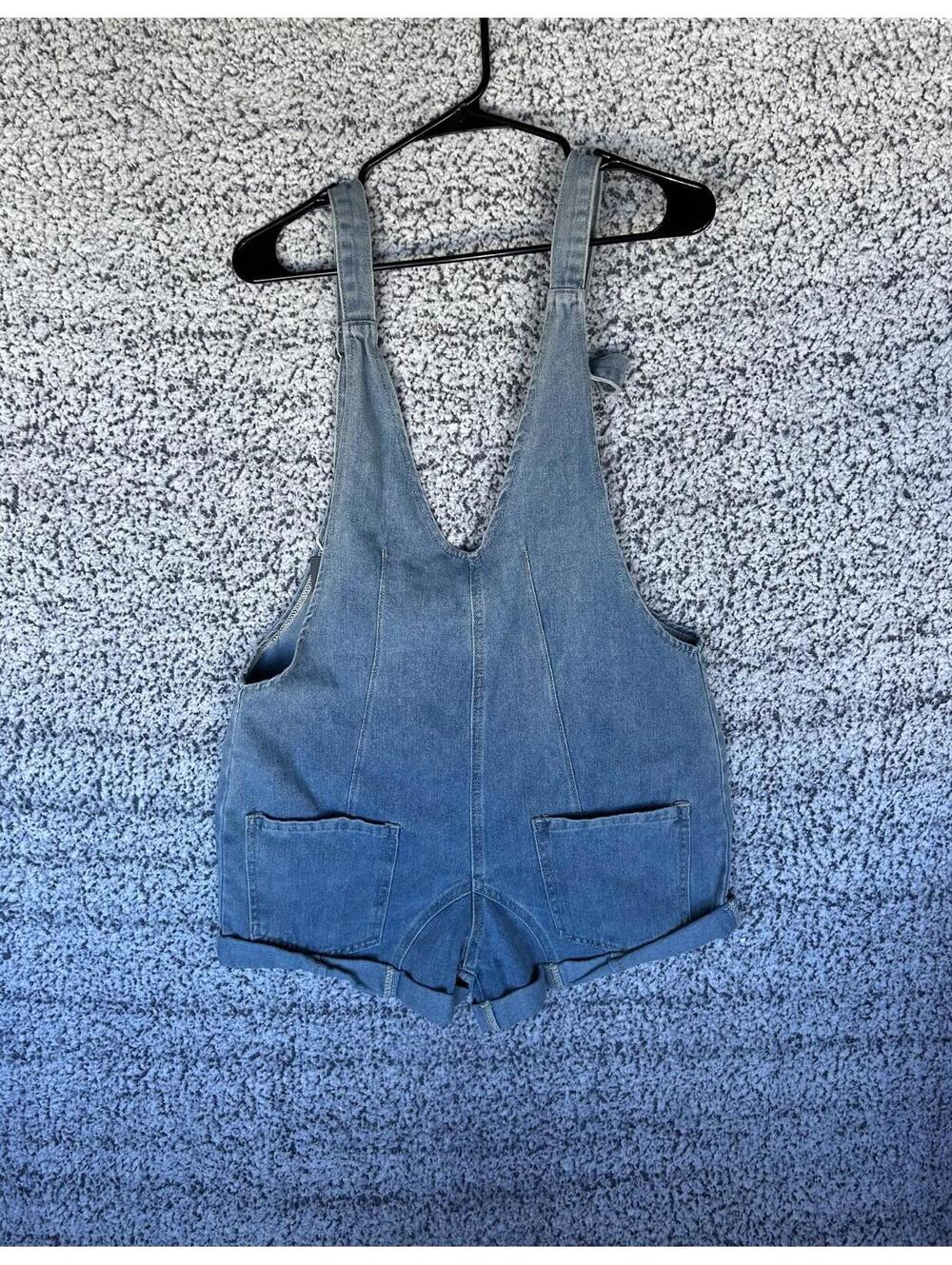 Chartou Denim Short Overalls Romper Light Wash Blue Size S NWT